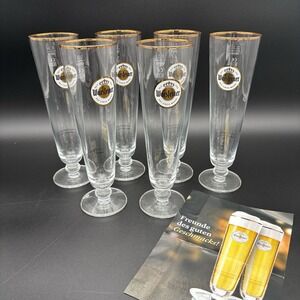 German Beer Glasses Set of 6 Warsteiner‎ Pilsner Flutes, Gold Rim .3L